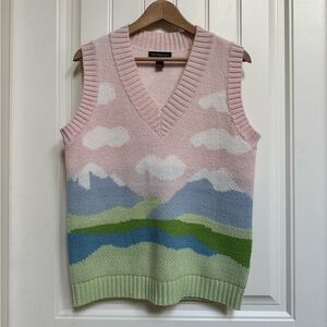 Streetwear Society Pink Blue Green Pastel Landscape Knitted Sweater Vest. S